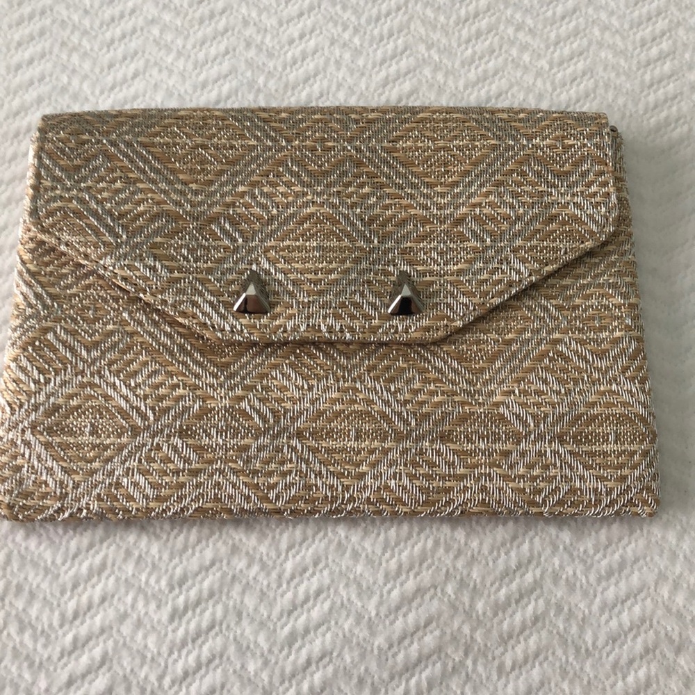 Stella & Dot Metallic Raffia City Slim Clutch